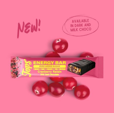 بار الطاقة Tops بالتوت البري شوكولاته الحليب  بدون سكر مضاف 50غم